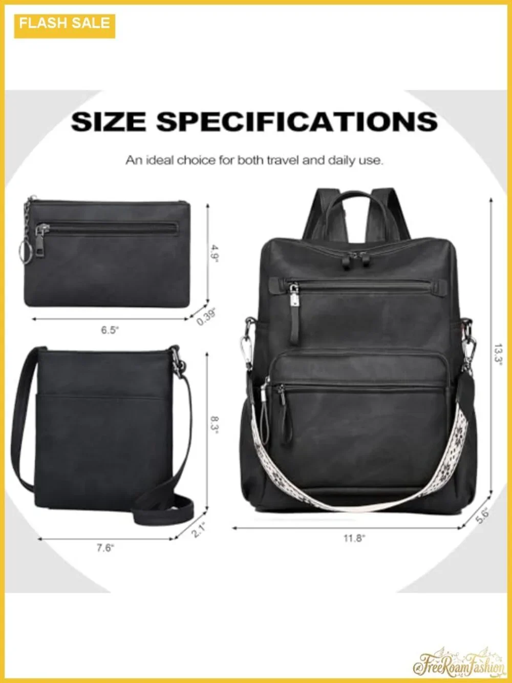 PU Leather Convertible Backpack Purse for Women, 3-Piece Set with Laptop